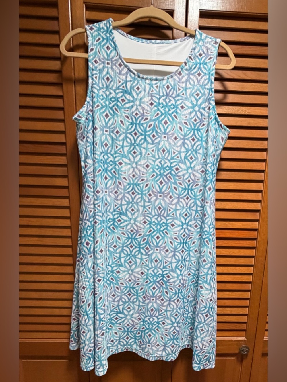 Chico's Aqua and White Geometric Tank Dress size Large